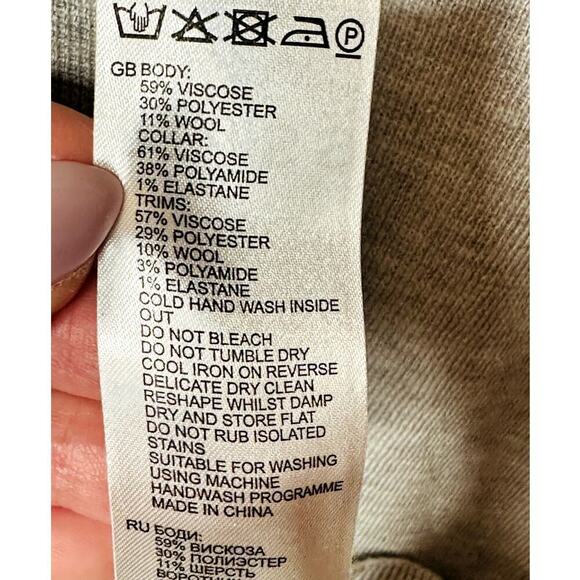 Reiss Gray White Colorblock Wool Blend Long Sleeve Ruffano Polo Shirt Men's S - Picture 5 of 5